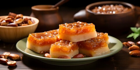 Chinese New Year Glutinous Rice Cake Nian Gao for Festive Celebrations. Concept Baking, Chinese Cuisine, Festive Treats, Traditional Recipes, Lunar New Year