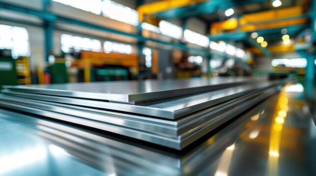 Close-Up of 304 Stainless Steel Plates in Factory. Generative ai