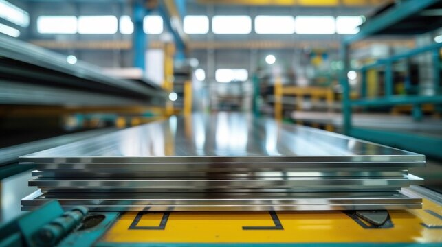 Close-Up of 304 Stainless Steel Plates in Factory. Generative ai
