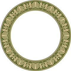 Vector gold and green round classical Greek ornament. European ornament. Border, frame, circle, ring Ancient Greece, Roman Empire