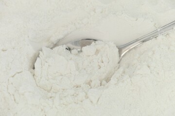 A close-up shot of a spoon in gluten free flour