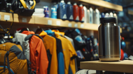 Obraz premium Water bottle and sports gear on display
