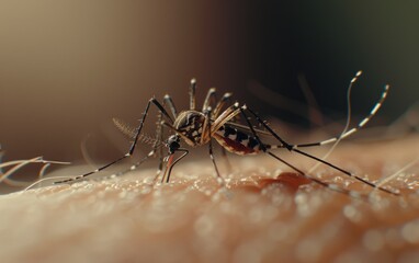 Fototapeta premium Macro Aedes aegypti Mosquito. Close up a Mosquito sucking human blood
