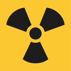minimalist radiation symbol. dangerous place, radioactive place. restricted entry, risk area, nuclear weapon. black and yellow logo, vector pictogram
