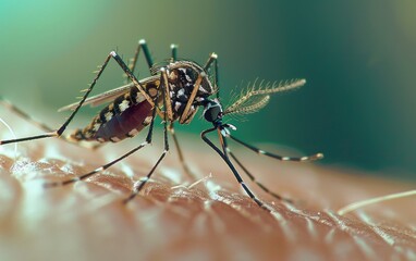 Fototapeta premium Macro Aedes aegypti Mosquito. Close up a Mosquito sucking human blood