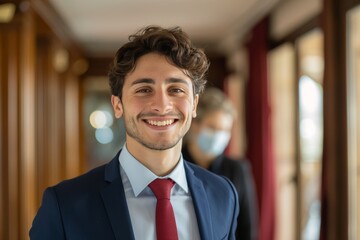 Naklejka premium Portrait of a young successful businessman in the office.