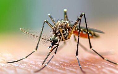 Fototapeta premium Macro Aedes aegypti Mosquito. Close up a Mosquito sucking human blood