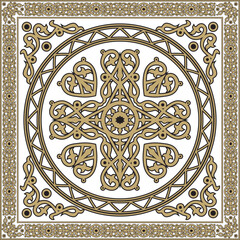 Vector golden and black square Yakut ornament. An endless rectangular border, a frame of the northern peoples of the Far East.
