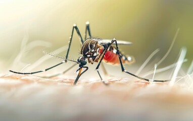 Macro Aedes aegypti Mosquito. Close up a Mosquito sucking human blood