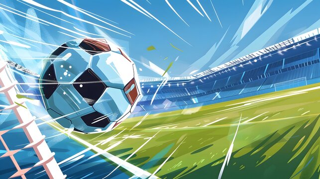 Soccer Ball in a Stadium with speed effects. soccer ball on green grass in the center of a stadium