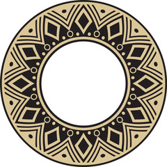 Native American vector round gold with black pattern. Geometric shapes in a circle. National ornament of the peoples of America, Maya, Aztecs, Inca