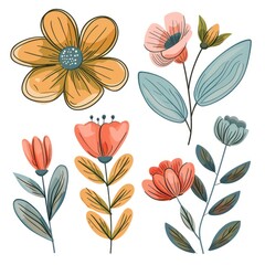 This image features a collection of hand-drawn flowers in various colors and shapes, showcasing a whimsical and artistic design perfect for creative uses and decor.