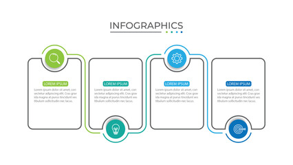 Process business infographic thin line with square template design with icons and 4 options or steps.