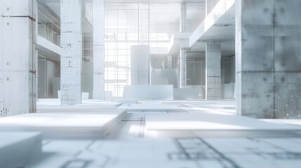 Development of building plans for interior construction site with space for text