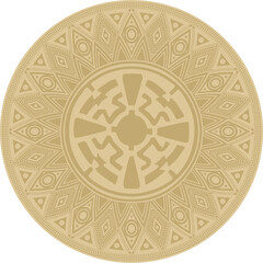 Native American vector round gold pattern. Geometric shapes in a circle. National ornament of the peoples of America, Maya, Aztecs, Inca