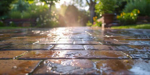 Revitalize outdoor pavers with highpressure washing for a spotless terrace. Concept Outdoor Cleaning, Paver Restoration, High-Pressure Washing, Terrace Makeover