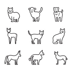 Animel set single black Line Icon vector design outline.