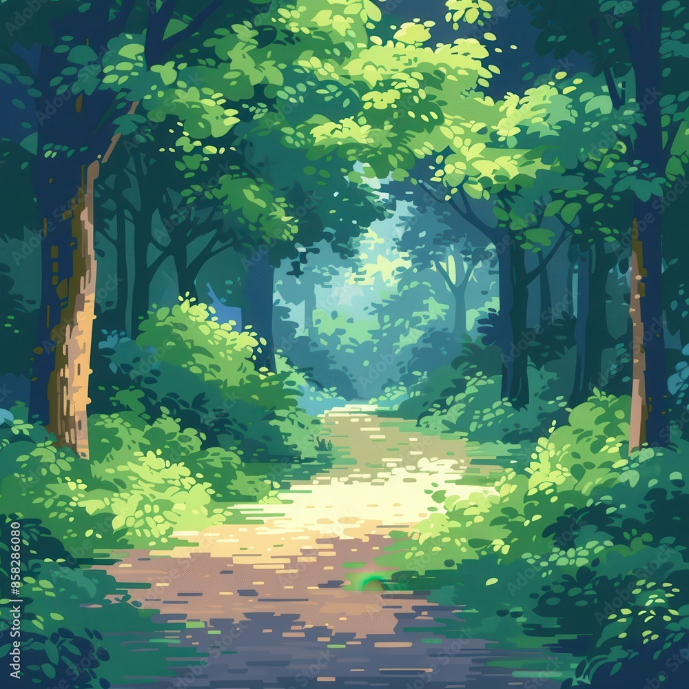 Poster a forest path with trees on either side