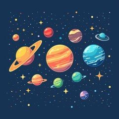 A colorful drawing of the planets in the solar system