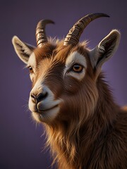 Obraz premium A goat against a vibrant purple background.