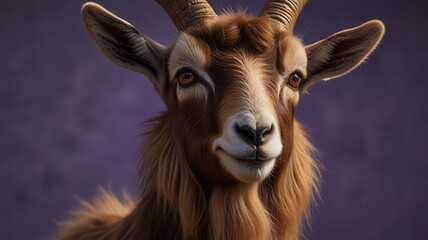 A goat against a vibrant purple background.