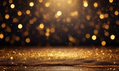 Naklejka premium glitter vintage lights background. dark gold and black. de focused