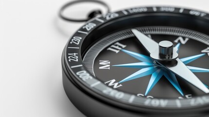 A compass with a blue needle pointing to the right. Generate AI image