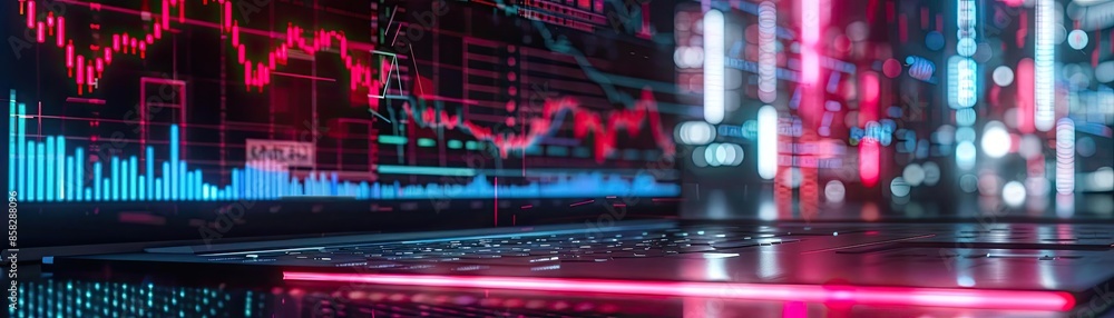 Aufkleber Dynamic stock market chart with fluctuating graphs and data projections, illustrating financial trends and economic analysis in a digital environment.