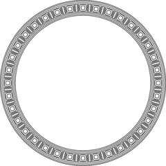 Vector black contour round Egyptian ornament. Circle, frame, ring of ancient Egypt.Pattern of lotus flowers and su