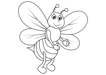 Adorable Black and White Cartoon Bee Vector Flat Designs, Ideal for Coloring Pages, Isolated on White Background