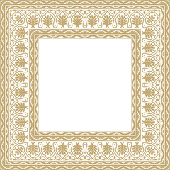 Vector golden square national Indian ornament. Rectangle, border, ethnic Hindu frame