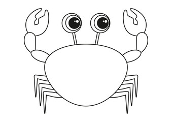 Black and White Cartoon Crab Vector Flat Designs, Ideal for Coloring Pages, Isolated on White Background
