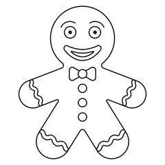 Black and White Cartoon Gingerbread Vector Flat Designs, Ideal for Coloring Pages, Isolated on White Background