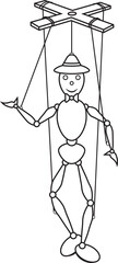 Black and White Cartoon Wooden Puppet Vector Flat Designs, Ideal for Coloring Pages, Isolated on White Background