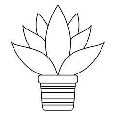 Black and White Houseplant in a Flower Pot Vector Flat Designs, Ideal for Coloring Pages, Isolated on White Background