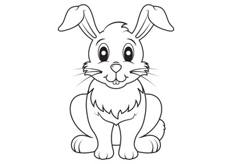 Black and White Cartoon Rabbit Vector Flat Designs, Ideal for Coloring Pages, Isolated on White Background