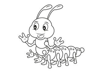 Black and White Caterpillar Vector Flat Design Ideal for Coloring Pages