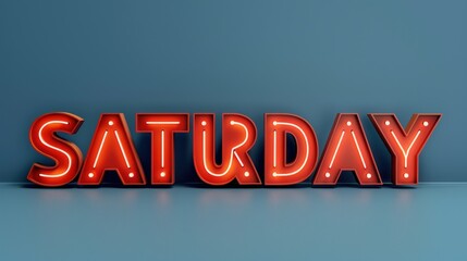 3D Neon Saturday Text with Copy Space - Weekend Fun