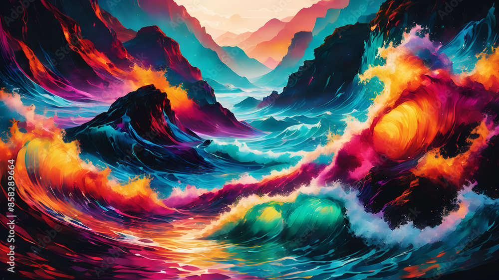 Aufkleber create an abstract background image featuring vibrant, flowing waves of colors. the scene should hav