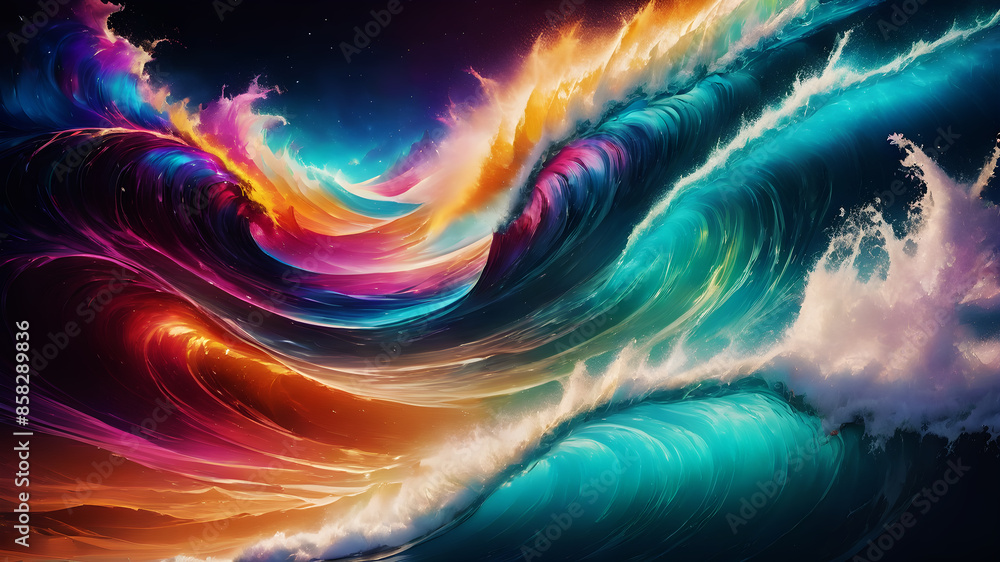Poster create an abstract background image featuring vibrant, flowing waves of colors. the scene should hav