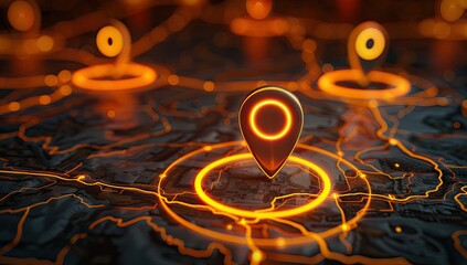 Location Pin on Illuminated Map with Orange Glow