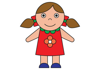 Toy Doll Clipart Vector Flat Designs, Ideal for Coloring Pages, Isolated on White Background