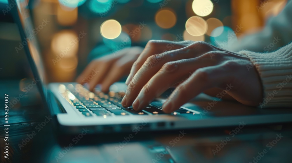 Aufkleber a person is typing on a laptop computer. generate ai image