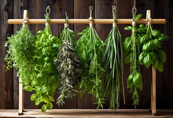 hanging fresh herbs drying process visual guide, plant, green, kitchen, natural, organic, aromatic, culinary, thyme, rosemary, basil, parsley, mint, sage