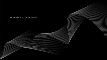Abstract glowing wave lines on black background. Dynamic wave pattern. Modern flowing wavy lines. Futuristic technology concept. Suit for banner, poster, cover, brochure, flyer, website