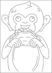 Obraz premium monkey taco funny coloring book page