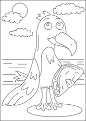 bird taco funny coloring book page