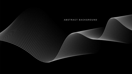 Abstract glowing wave lines on black background. Dynamic wave pattern. Modern flowing wavy lines. Futuristic technology concept. Suit for banner, poster, cover, brochure, flyer, website
