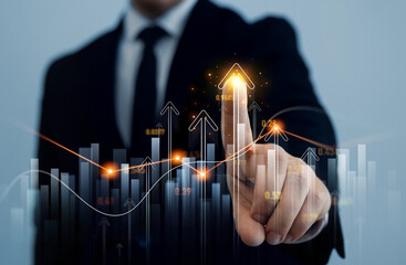 Growth graphic with rising arrows. Financial diagram graph and profit stock market chart. Business...