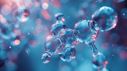 Fototapeta premium An artistic representation of the bonding process between hydrogen and oxygen atoms to form a water molecule, with emphasis on the electron sharing and molecular geometry.